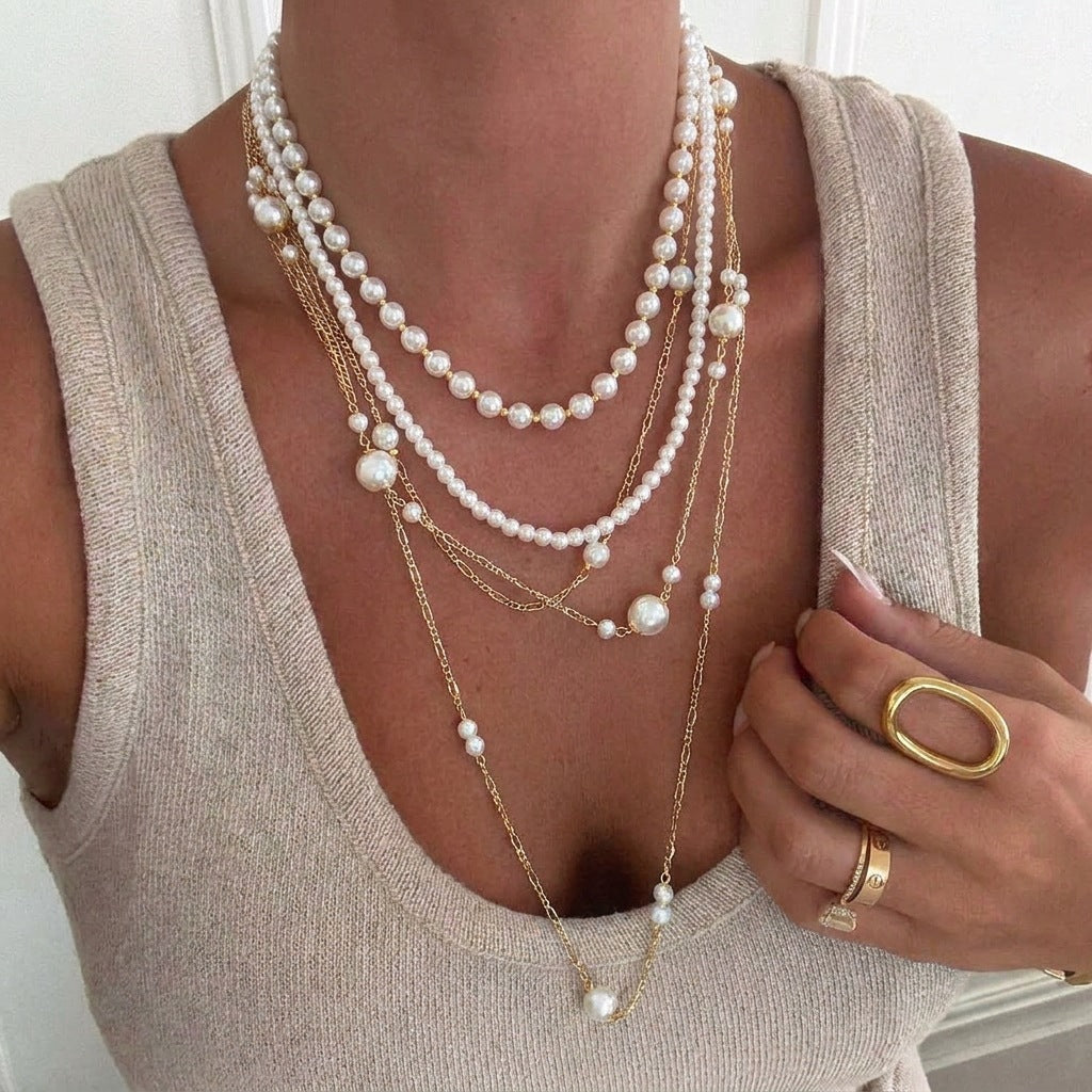 Multi-Layer Pearl Long Necklace - DippedShop Wholesale - #0691