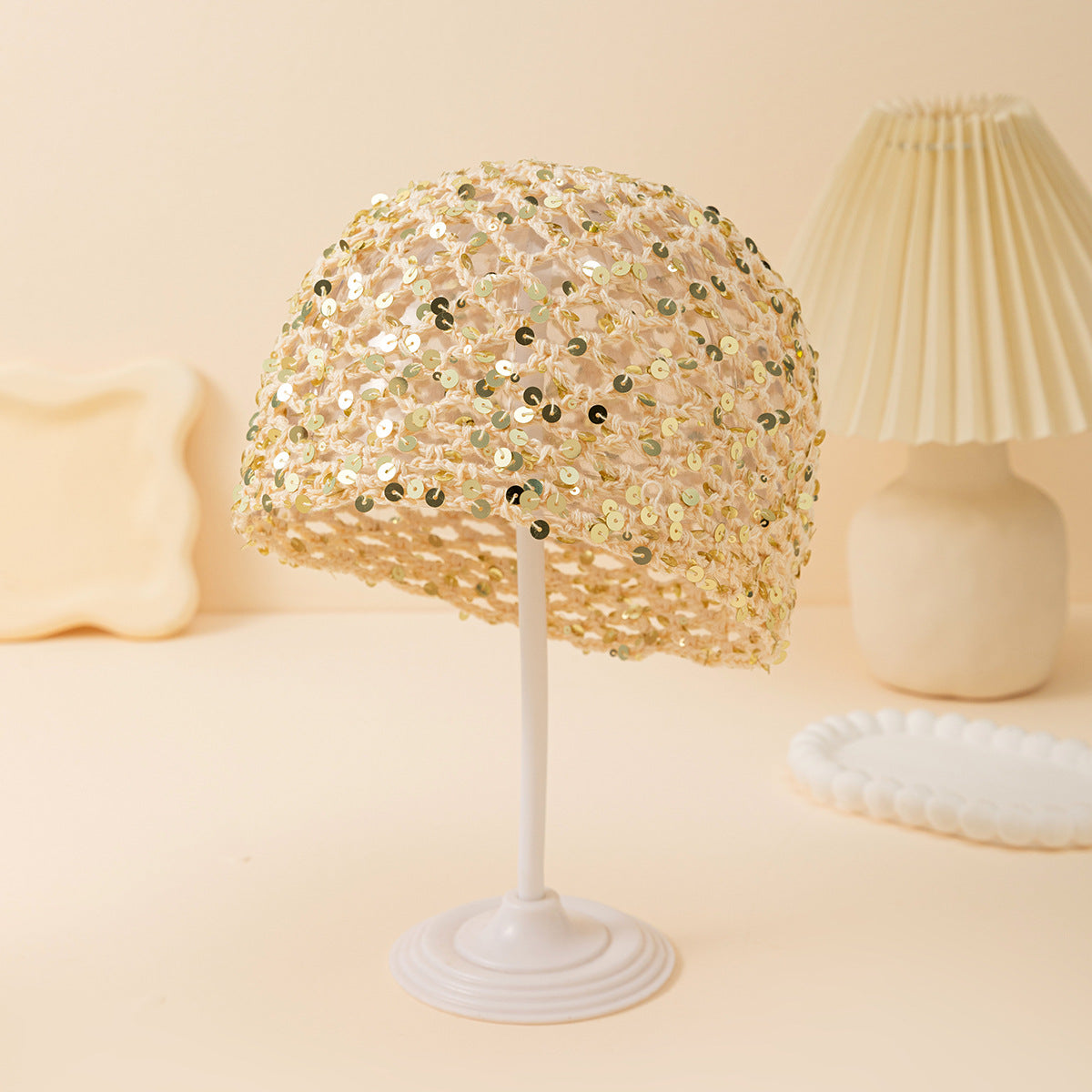 Sparkly Sequin Hollow Out Crochet Slouchy Hat MK2CK6W6HAT67