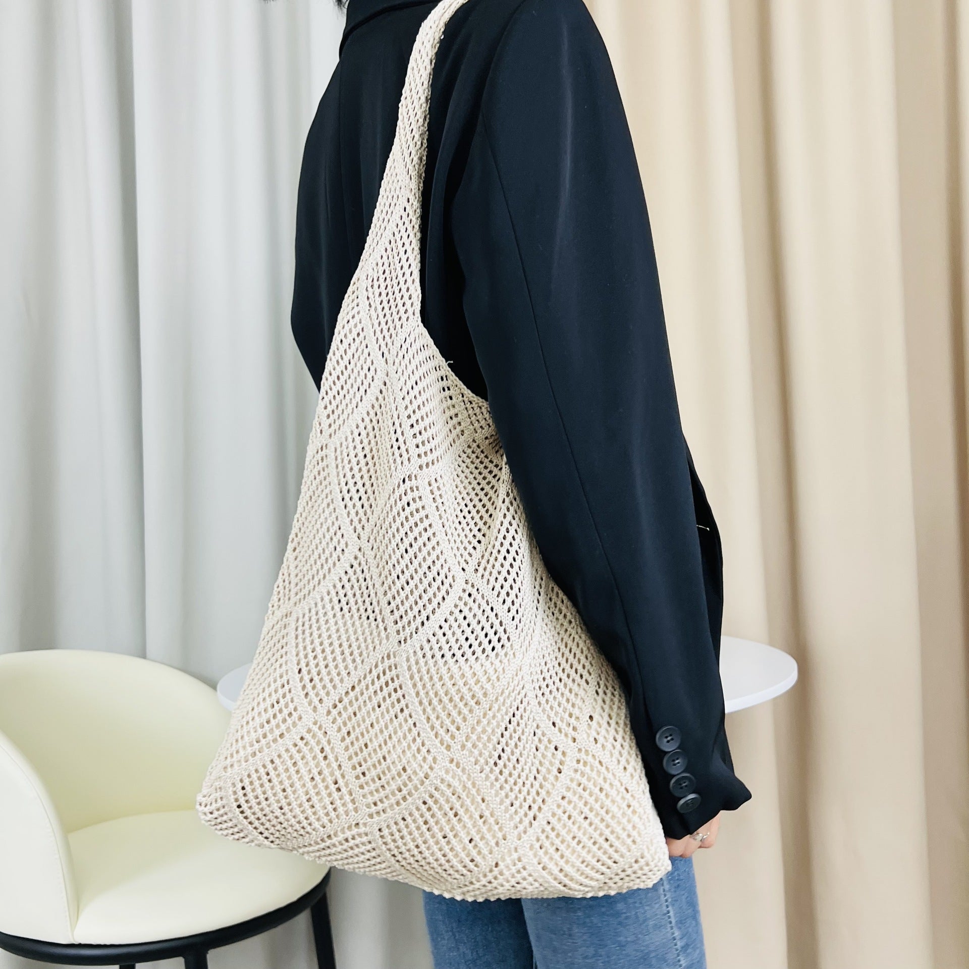 Solid Color Hollow Knit Bag - DippedShop Wholesale - #9715