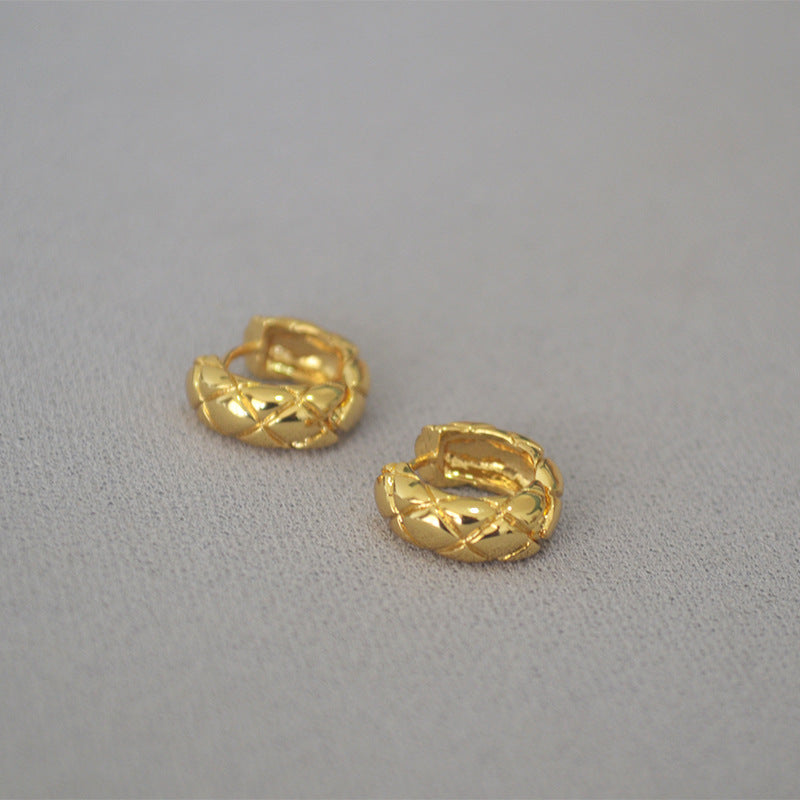 Rhombus Texture Hoop Earrings - DippedShop Wholesale - #7843