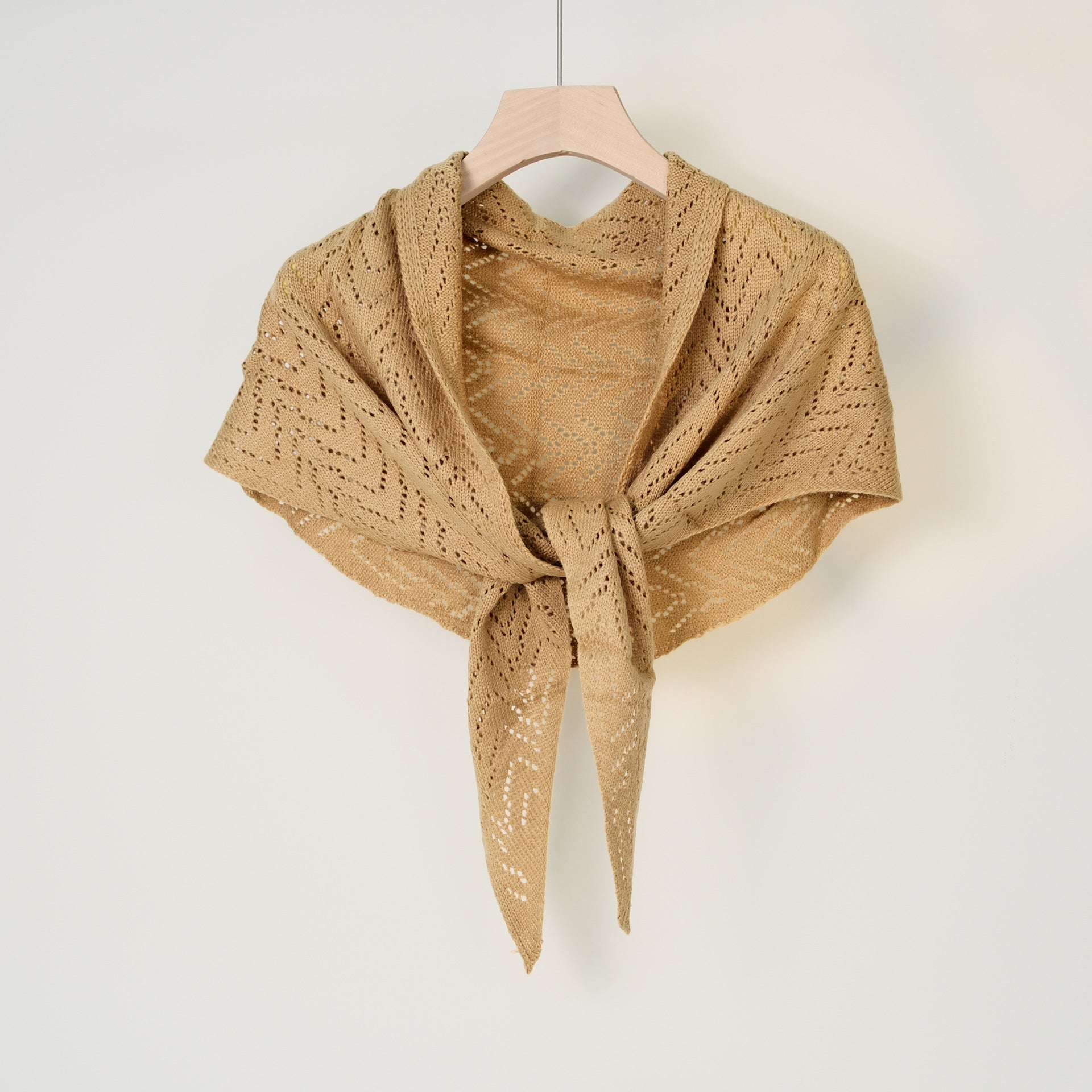 Minimalist Hollow Out Solid Color Knit Triangle Shawl 6W6NSC49