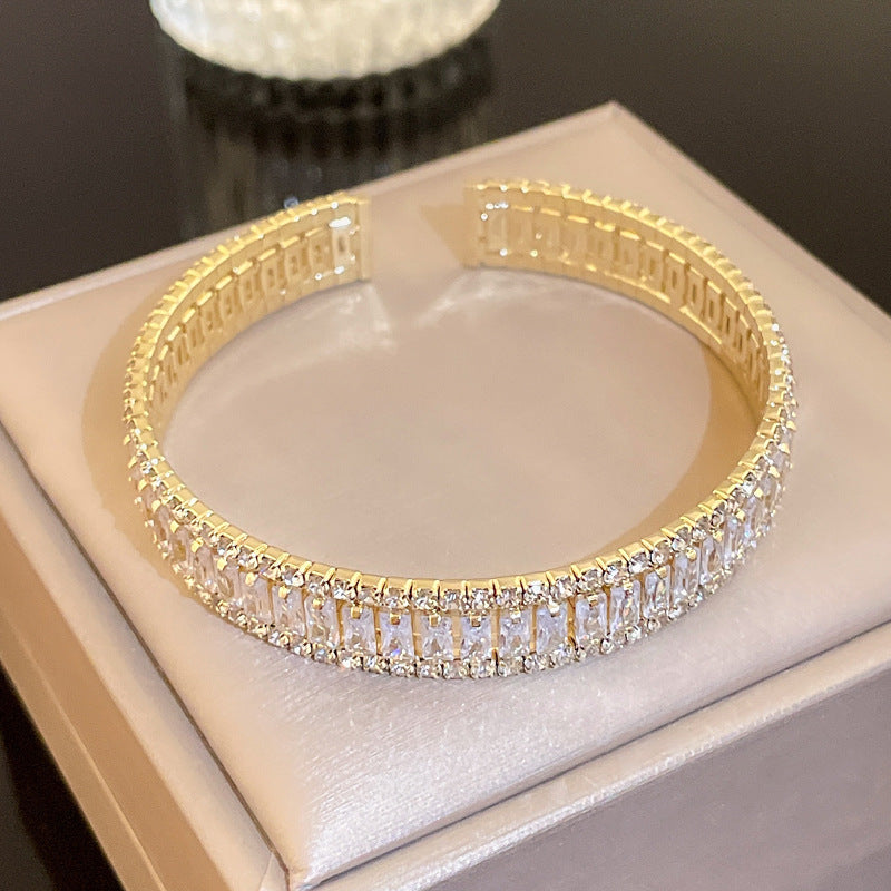 Elegant Gold Plated Rhinestones Hollow Open Bracelet 6W6JBR693