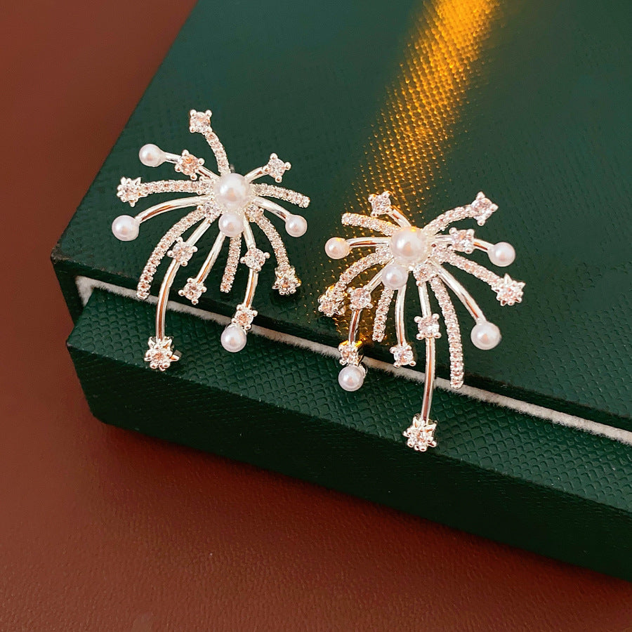 Vintage Sparkly Firework Pearl Stud Earrings 6W6JER756