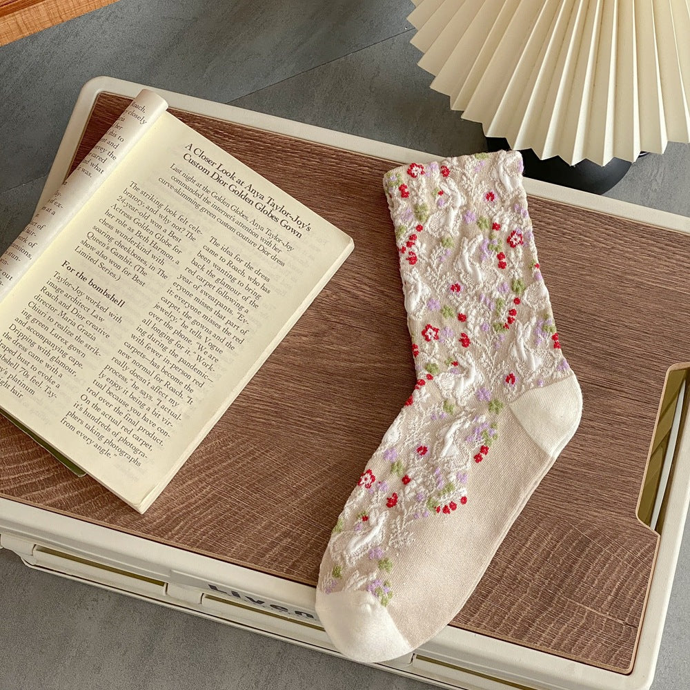 Jacquard Floral Bunny Socks - DippedShop Wholesale - #7891