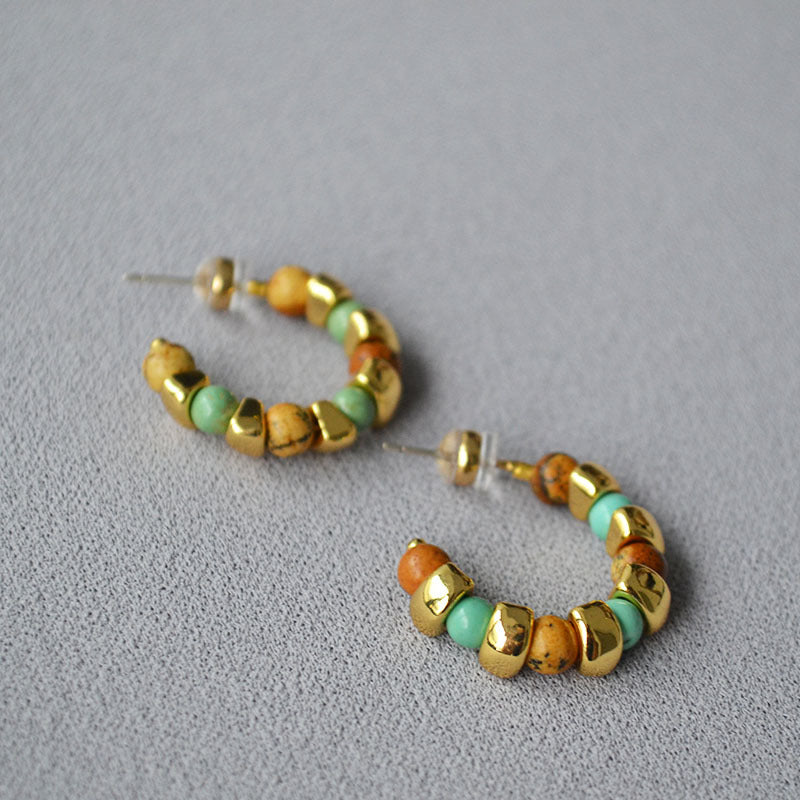 C-Shape Stone Chain Earrings - DippedShop Wholesale - #1043