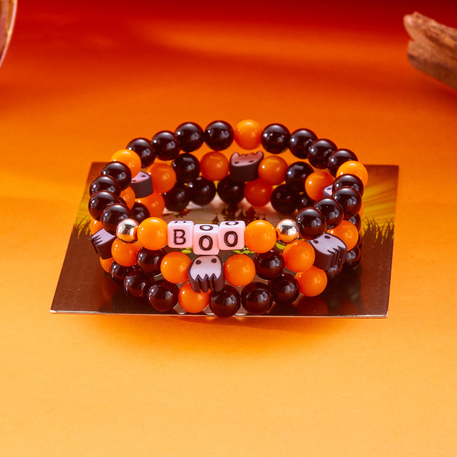 Playful Halloween Pumpkin Spider Beaded Bracelet 6W6JBR450