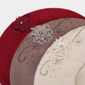 Vintage Rhinestone Floral Embroidery Knit Beret Hat 6W6HAT523
