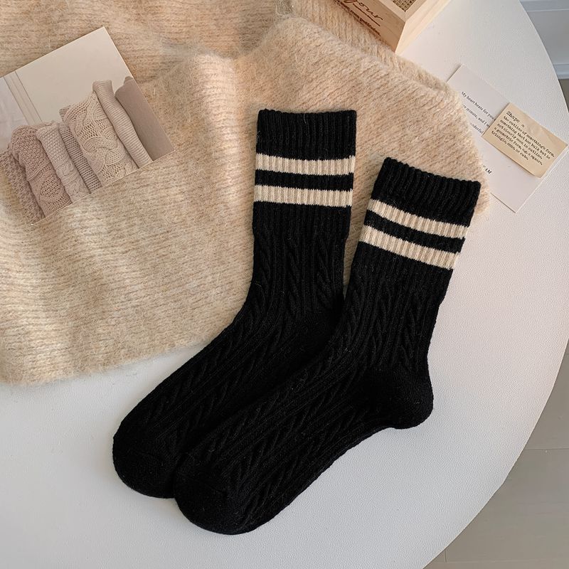 Fall Warm Cable Knit Striped Crew Socks 6W8FSO712