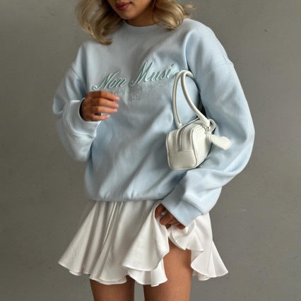 Letter Embroidery Loose Hoodie - DippedShop Wholesale - #4915