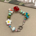 Fashion Color Contrast Bead Flower Charm Bracelet 6W6JBR378