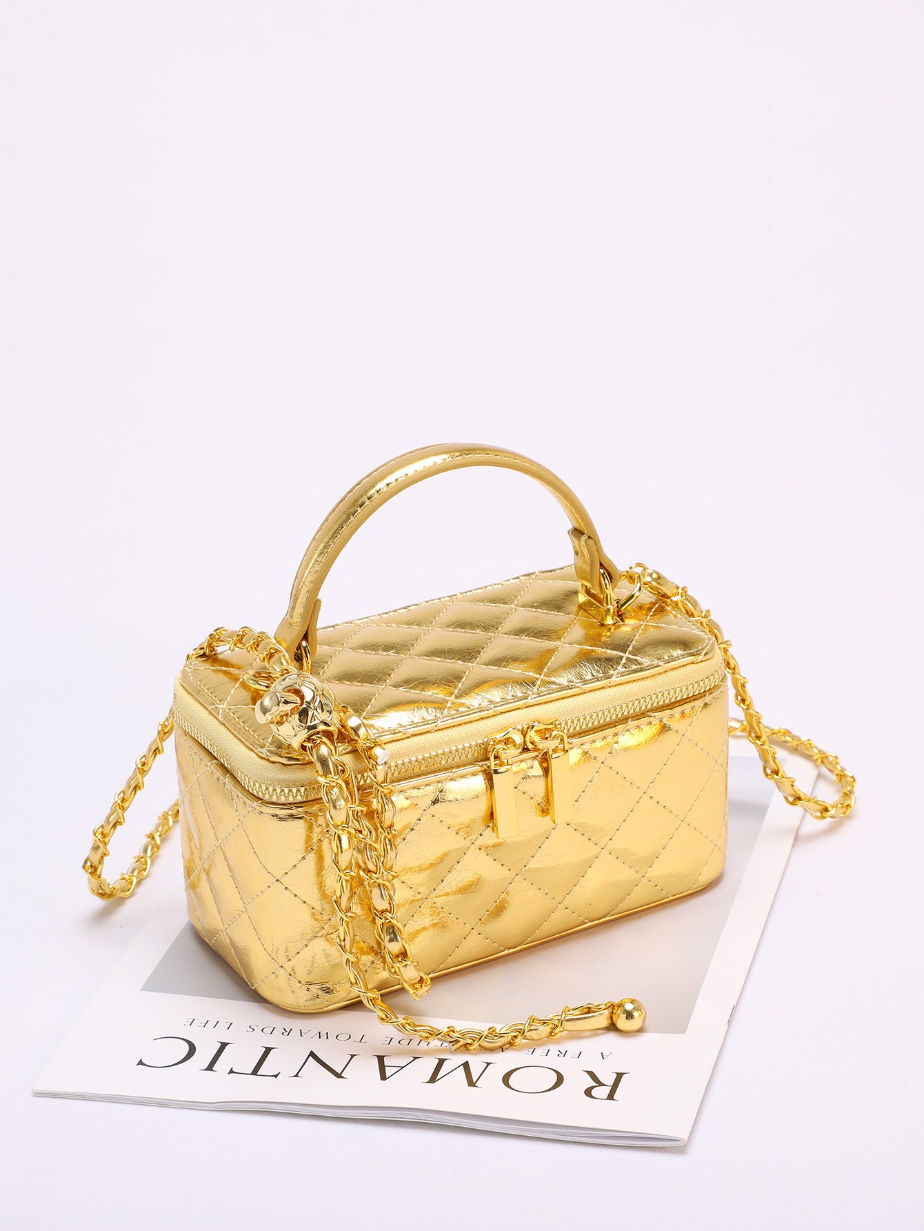 Elegant Gold Quilted Crossbody Bag - DippedShop Wholesale - #1363