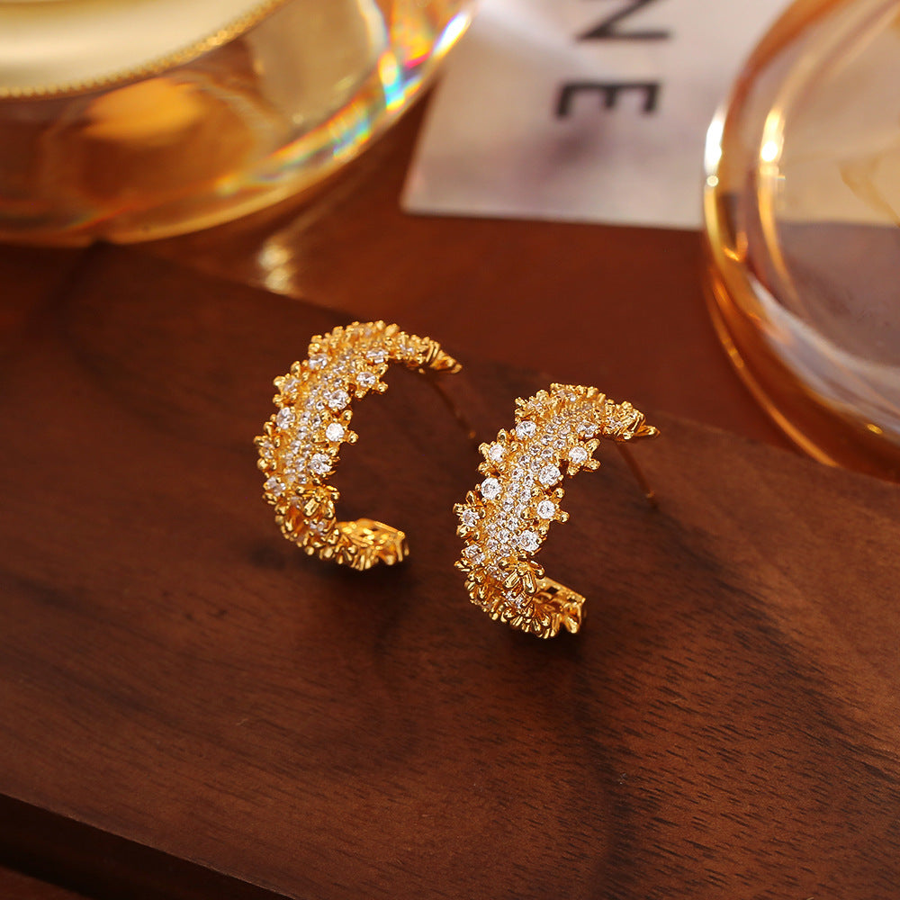 Gold Plated C-Shaped Stud Earrings - DippedShop Wholesale - #7475