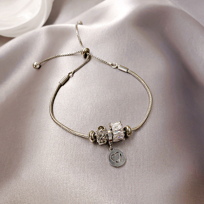 Stylish Gold Plated Rhinestones Heart Pendant Bracelet 6W6JBR708