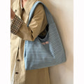 Simple Striped Denim Commuter Tote Bag 6W10BBG1991