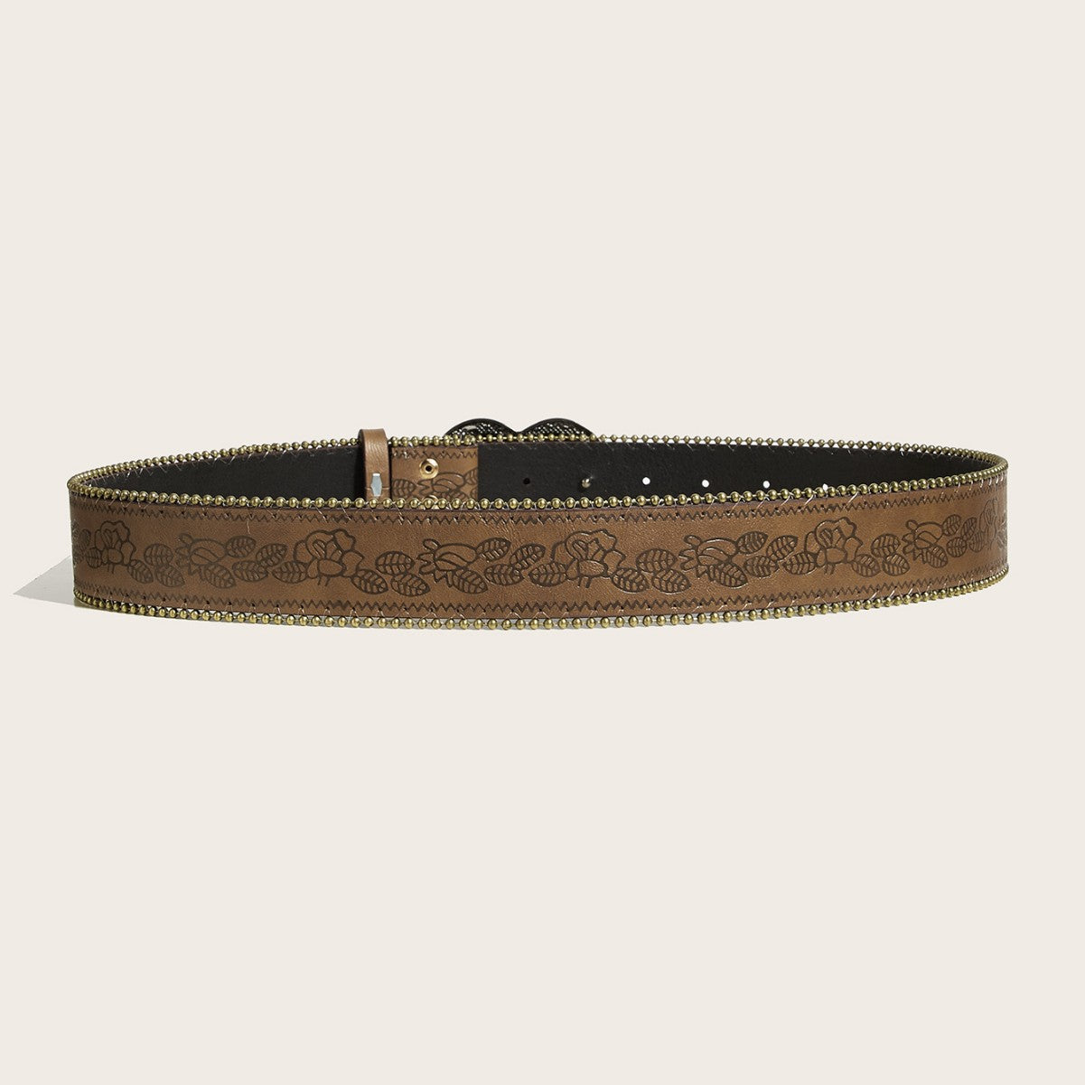 Punk Style Rivet Heart Buckle Beaded Leather Belt MK2LEEP6W6JBT52