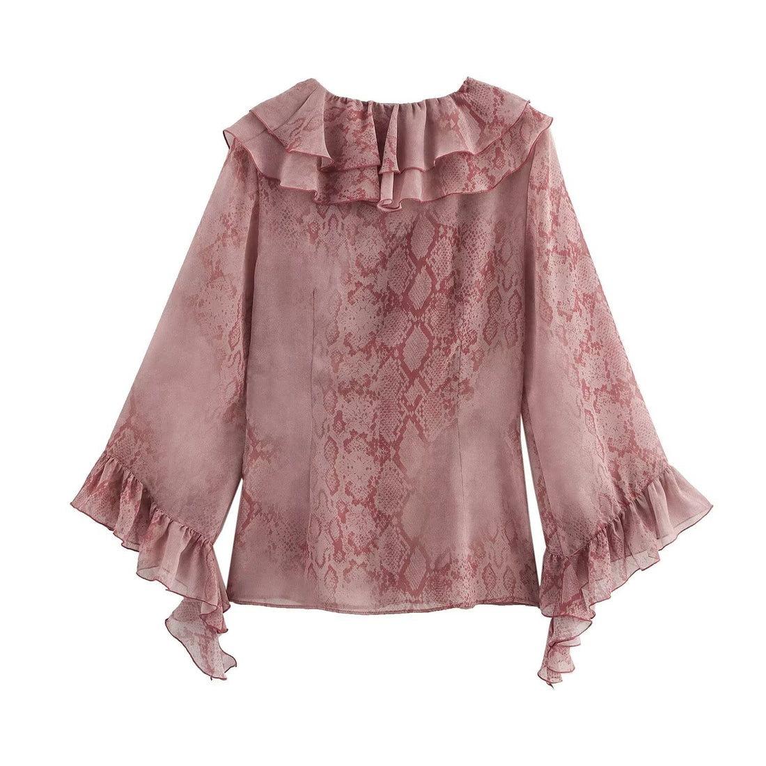 Elegant V-Neck Printed Layered Ruffle Top DP25D786