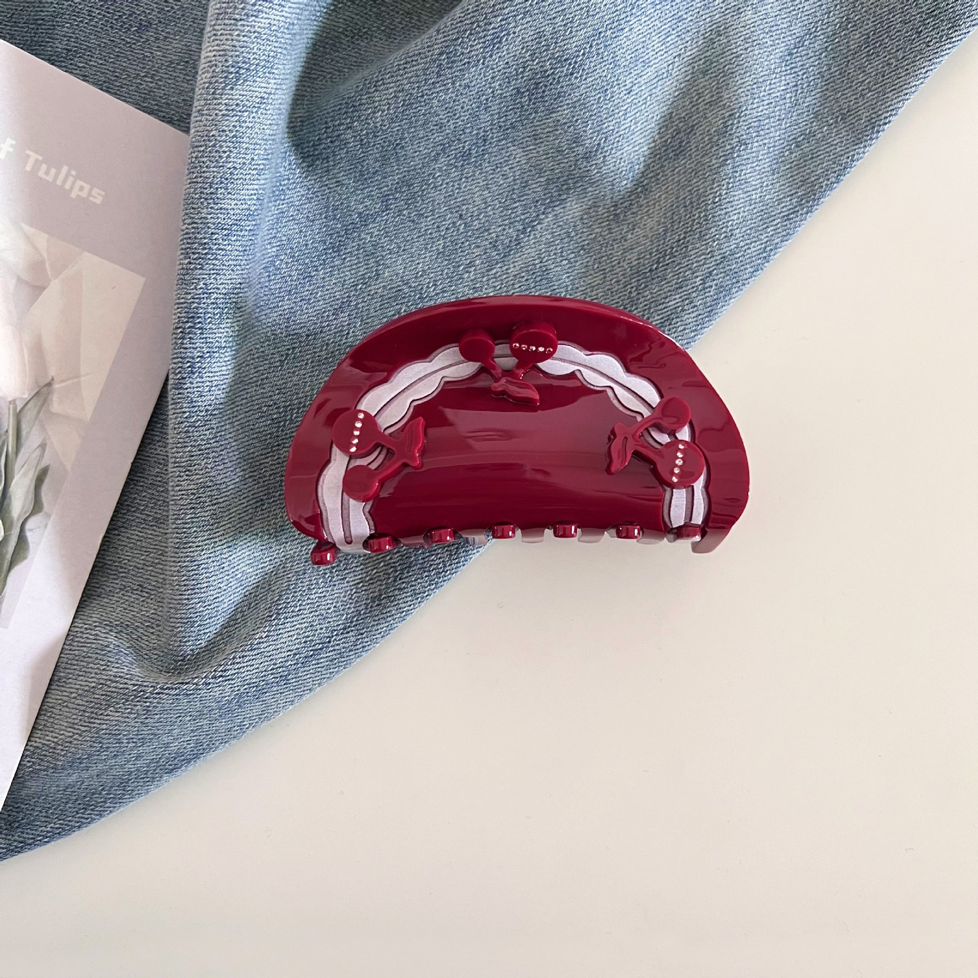 Sweet Cherry Semicircle Acetate Hair Claws 6W6HCP1225