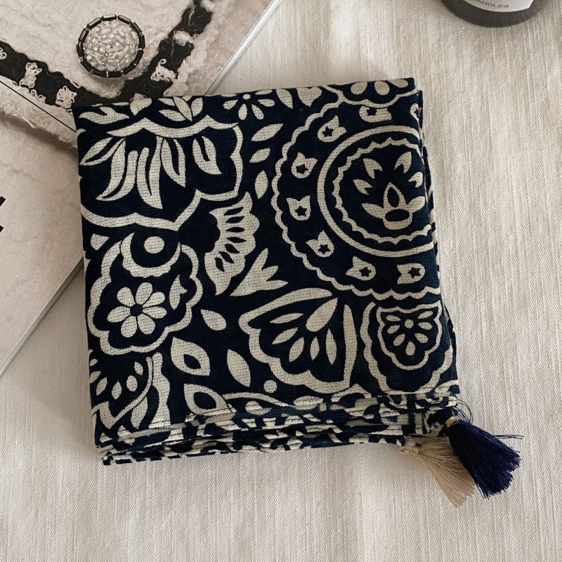 Polka Dot Paisley Print Tassel Neck Scarf MK2BK6W6HHS26