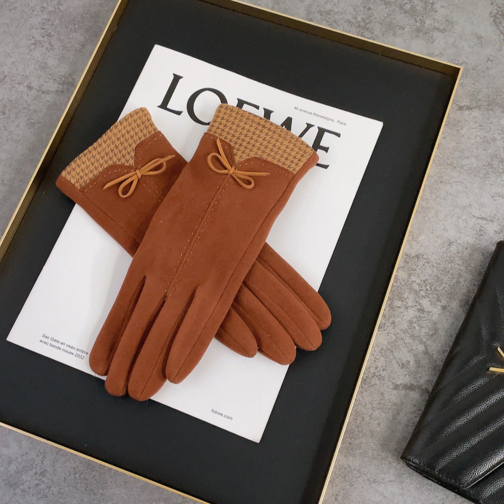 Elegant Bow Knot Thick Plush Suede Gloves DP25H748