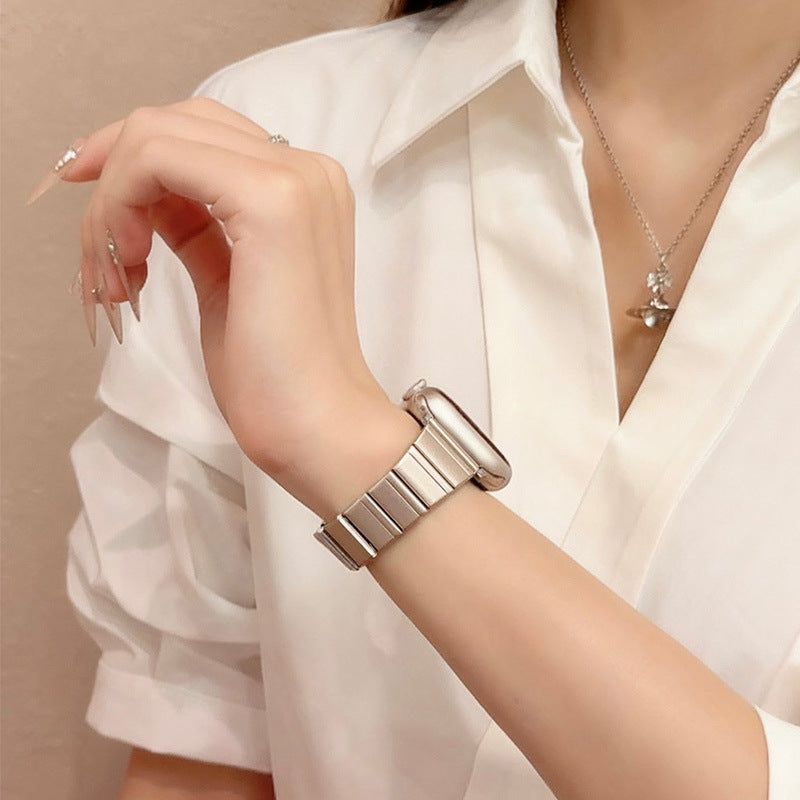Minimalist Bamboo Metal Link Slim Watch Band 6W6JWA91