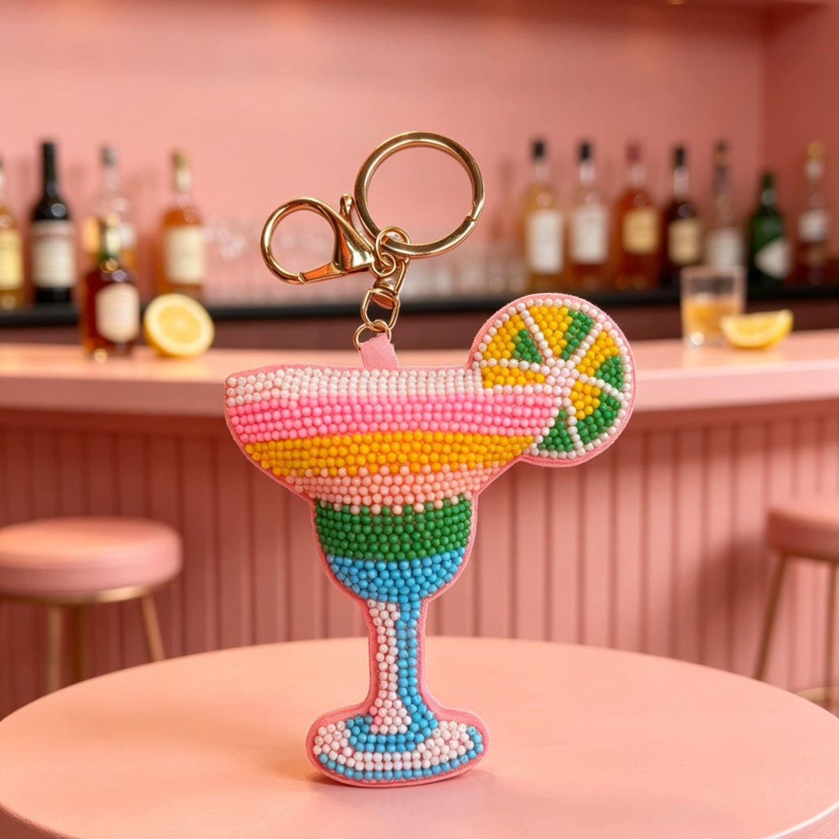 Colorful Beaded Cocktail Cup Keychain Bag Charm 6W10BBC827