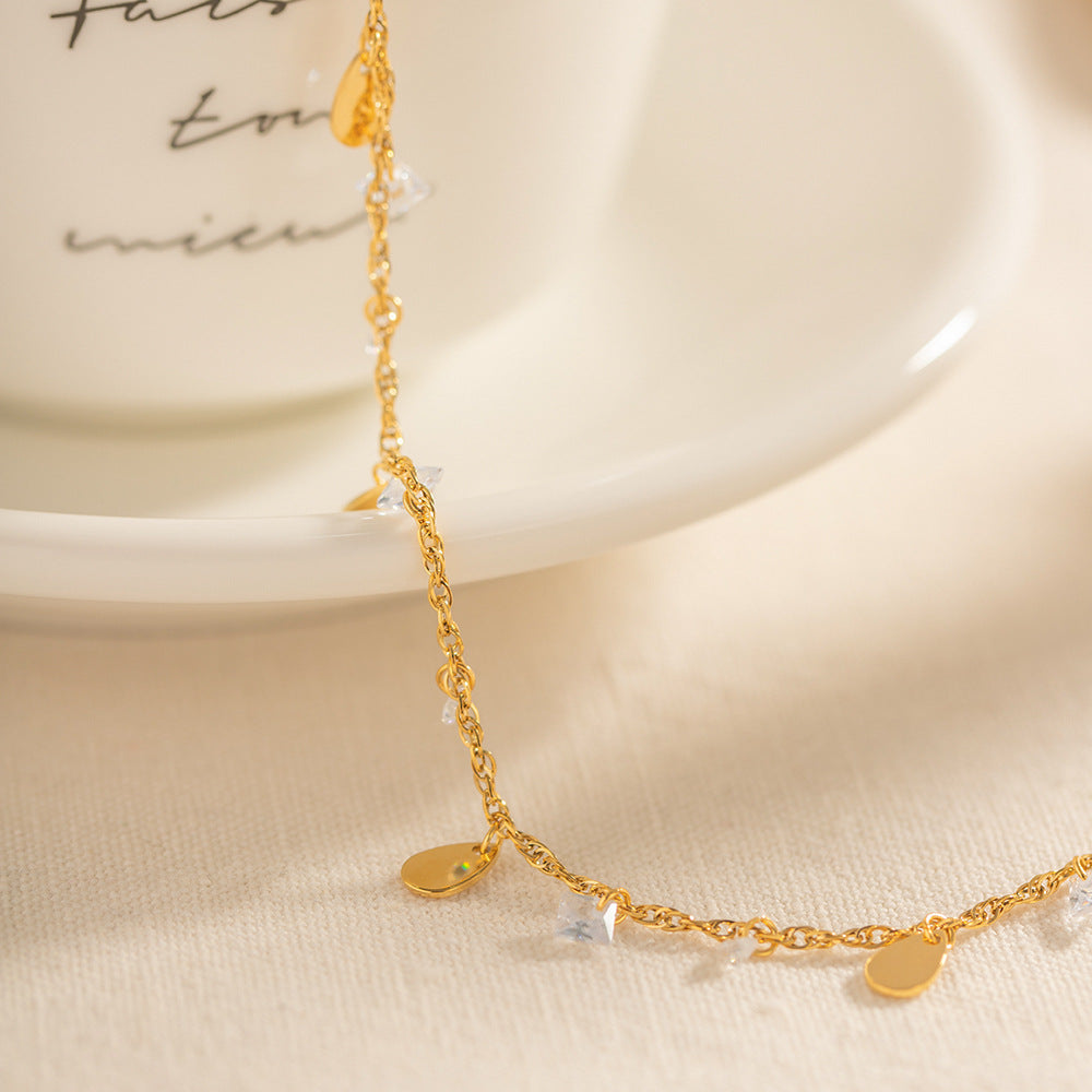 Trendy Crystal Pendants Tassel Chain Anklets 8ZA6JAB42L