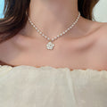 Elegant Camellia Pendant Pearl Chain Choker Necklace 6W6JNC905