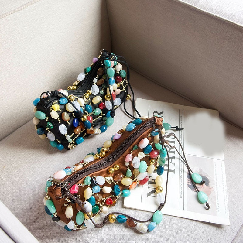Boho Colorful Stone Beaded Shoulder Bag 8BW6BBG419