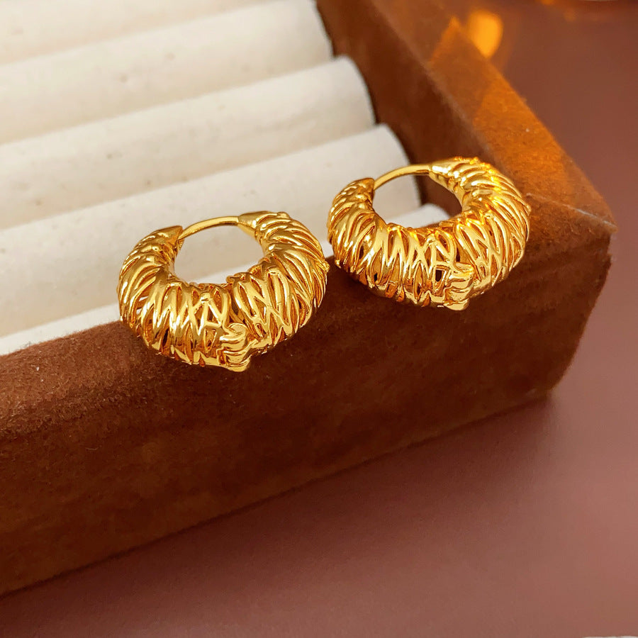 Chunky Gold Plated Hollow Woven Hoop Earrings 6W6JER704