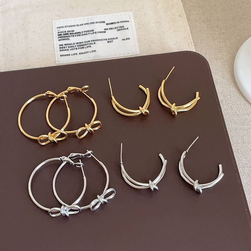 Bowknot Twisted Hoop Earrings - DippedShop Wholesale - #9747
