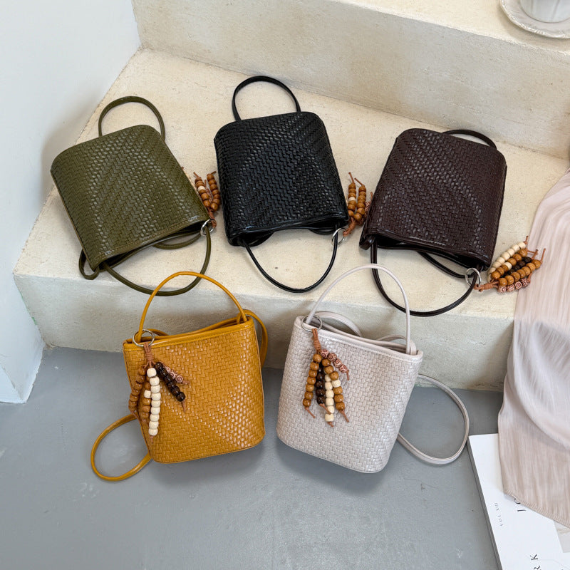 Trendy Woven Solid Color Handbag Bucket Bag 6W10BBG1987