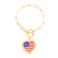 Vintage Gold Plated American Flag Pendants Chain Bracelet 8ZA6JBR130T