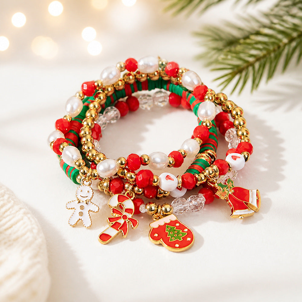 Christmas Santa Claus Charm Layered Beaded Bracelet 6W6JBR656