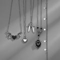 Dark Gothic Demon Wing Heart Layered Necklace 6W6JNC885 Star Chain, Bead Accents, Delicate Cable Chains