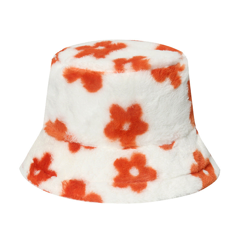 Cute Floral Print Color Block Plush Bucket Hat 6W6HAT822