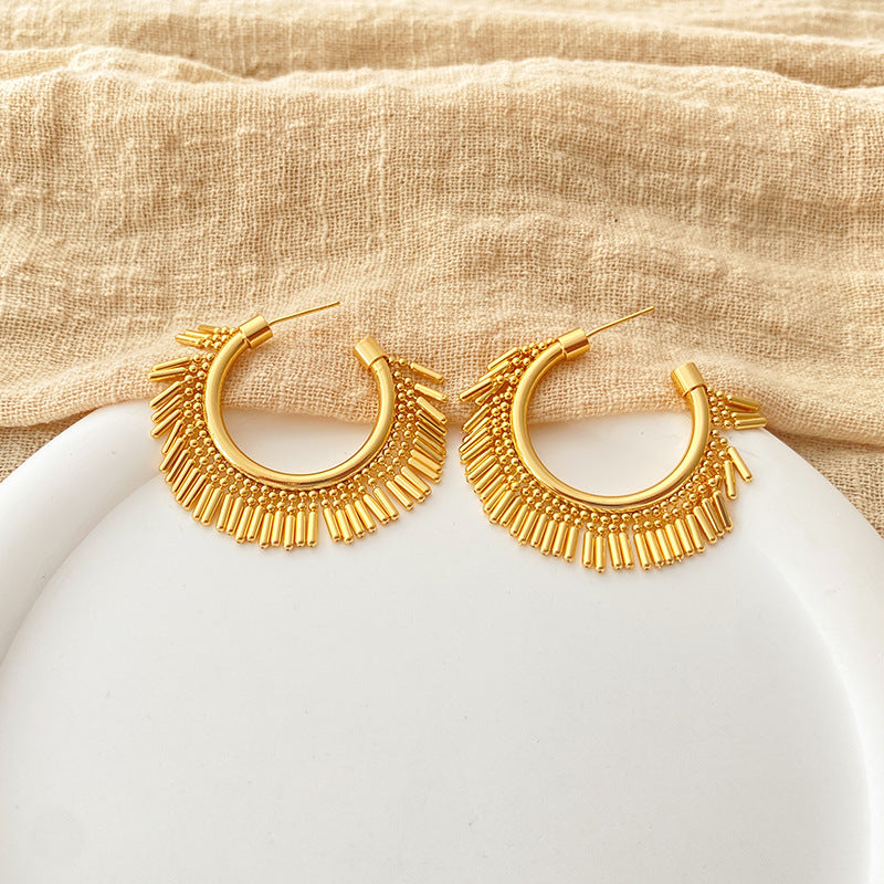 Gold Plated Beaded Tassel Hoop Earing DP25F796