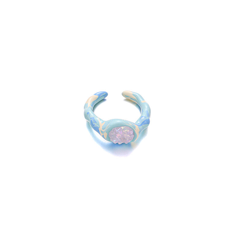 Summer Fresh Enamel Glaze Rhinestones Open Ring 6W6JRG248