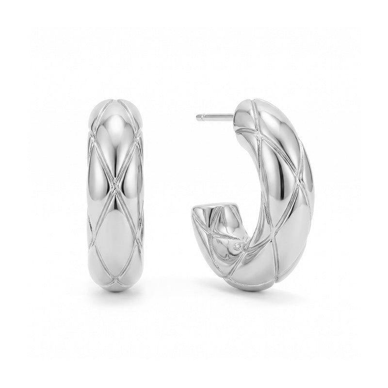 Vintage Rhombic Texture C-shape Stud Earring 6W6JER579