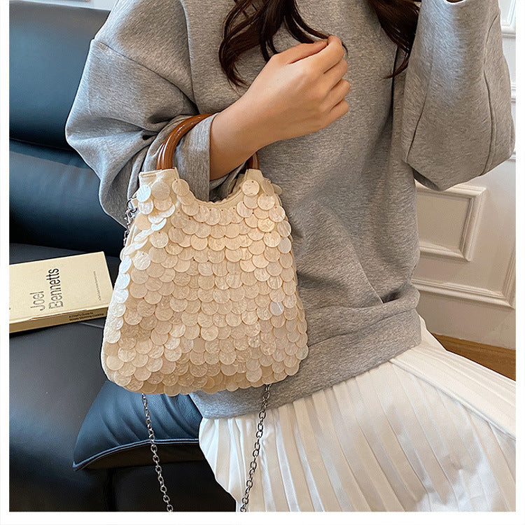 Handmade Shell Top Handle Evening Tote Bag 8BW6BBG421