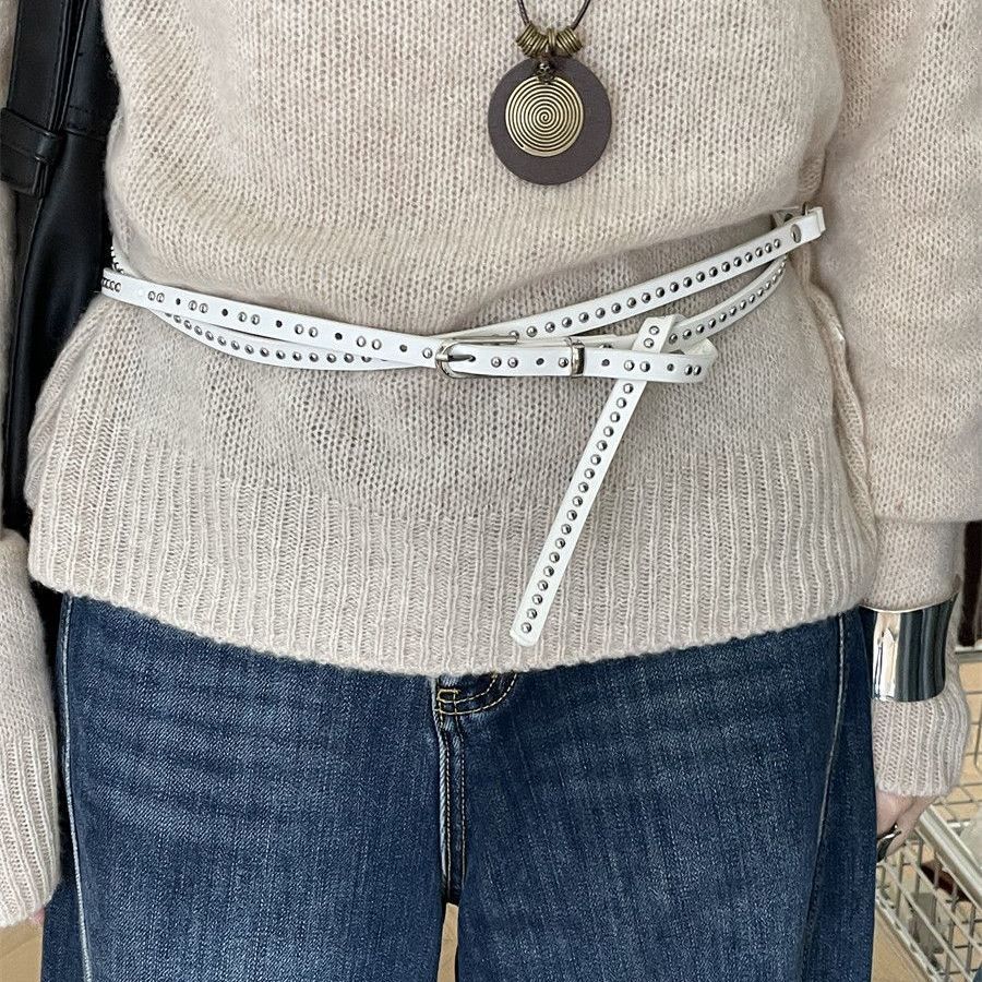 Stylish Double Layered Rivet Leather Belt 6W6JBT143