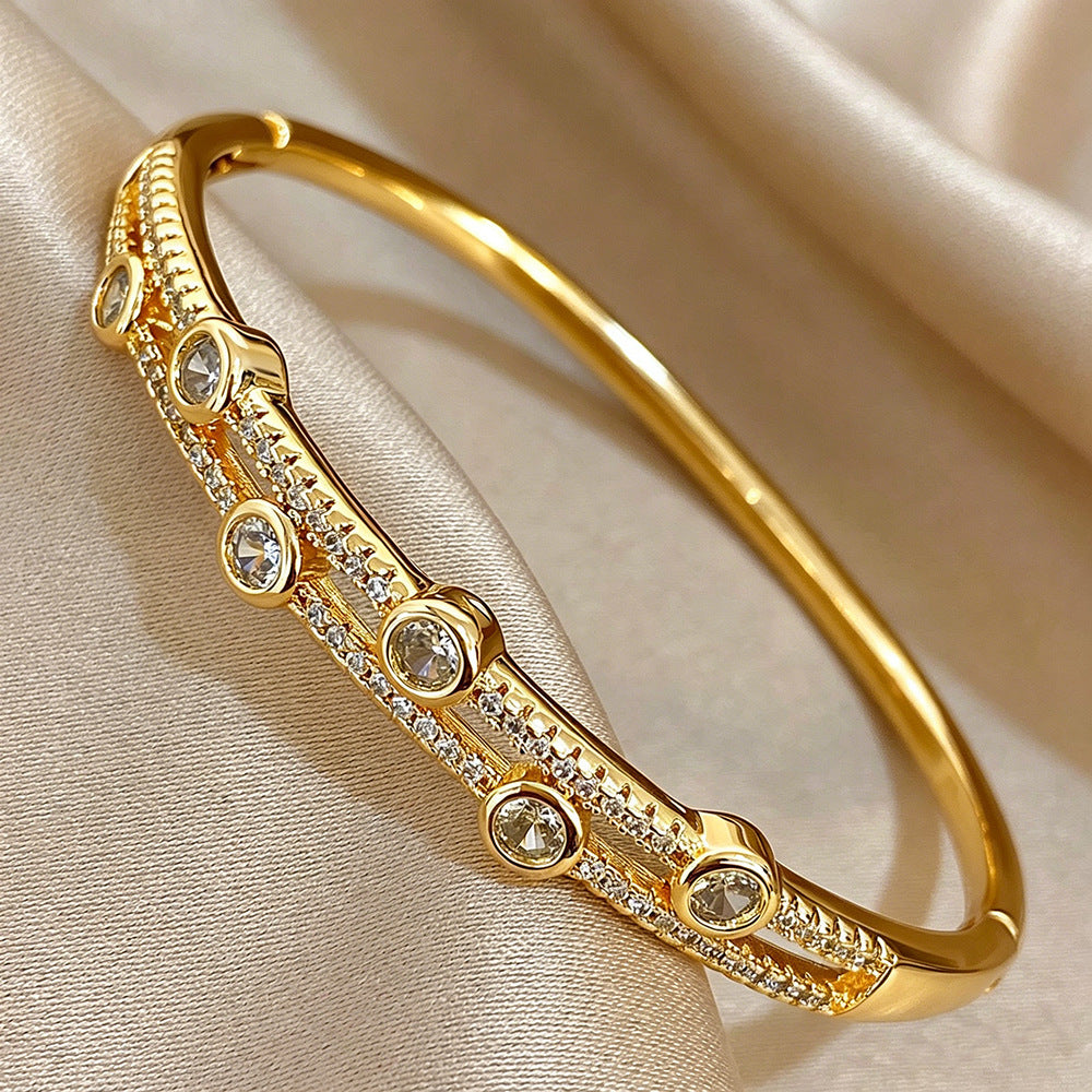 Trendy Cubic Zirconia Gold Plated Bangle Bracelet 6W6JBR615