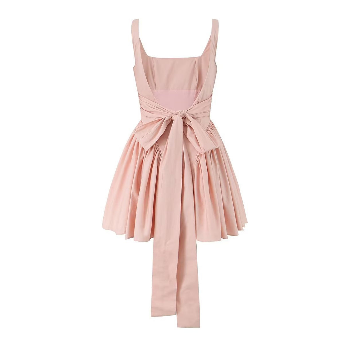 Solid Color Bow Tie Back Pleated Dress DP25C977