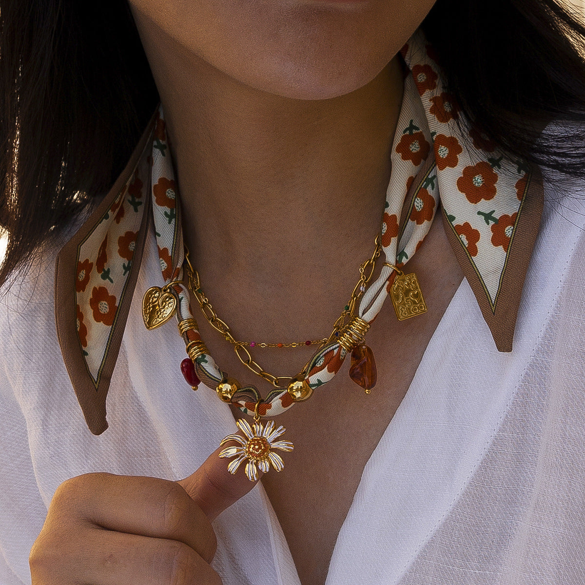 Vintage Flower Scarf Necklace - DippedShop Wholesale - #4291