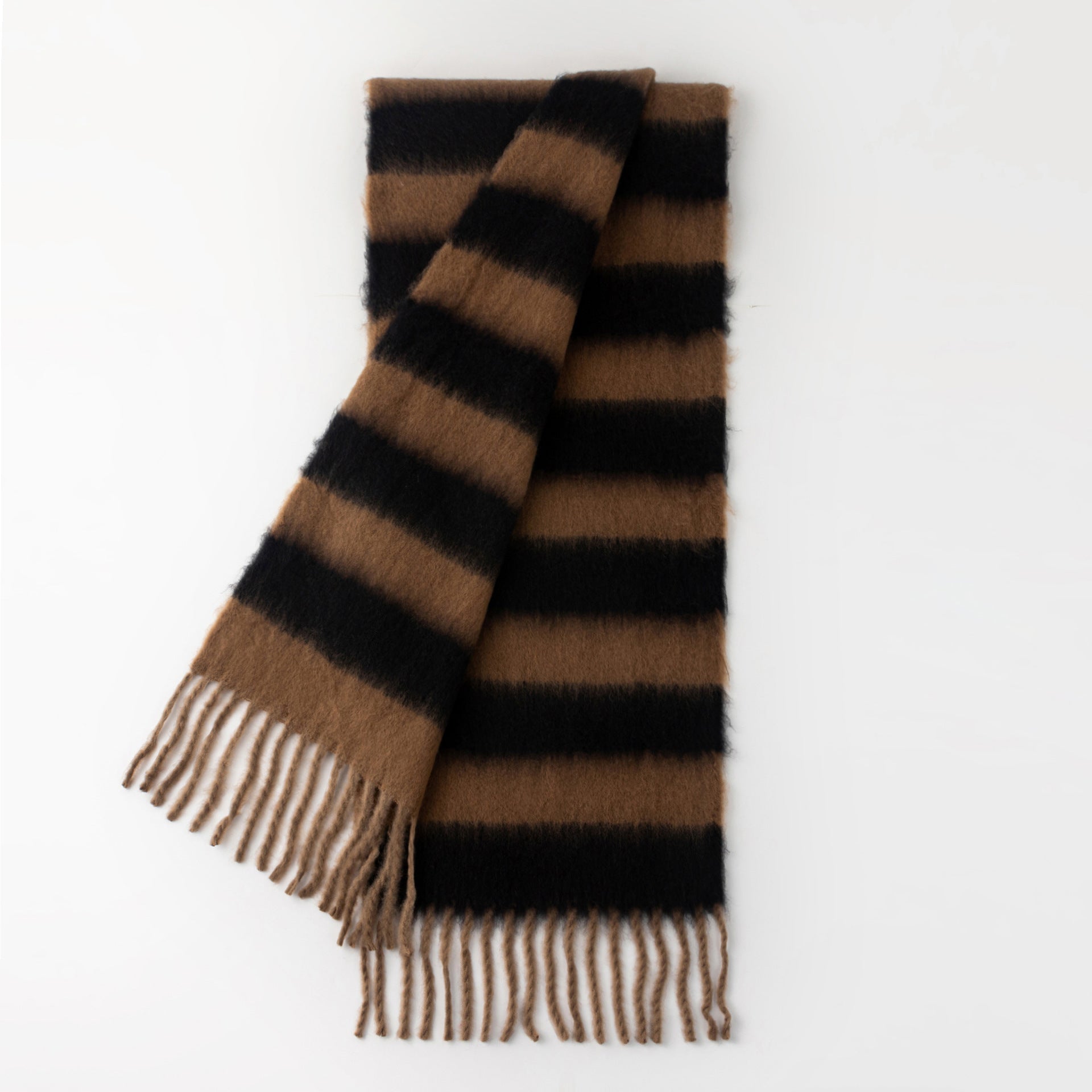 Mohair Color Block Striped Tassel Scarf 6W6NSW276