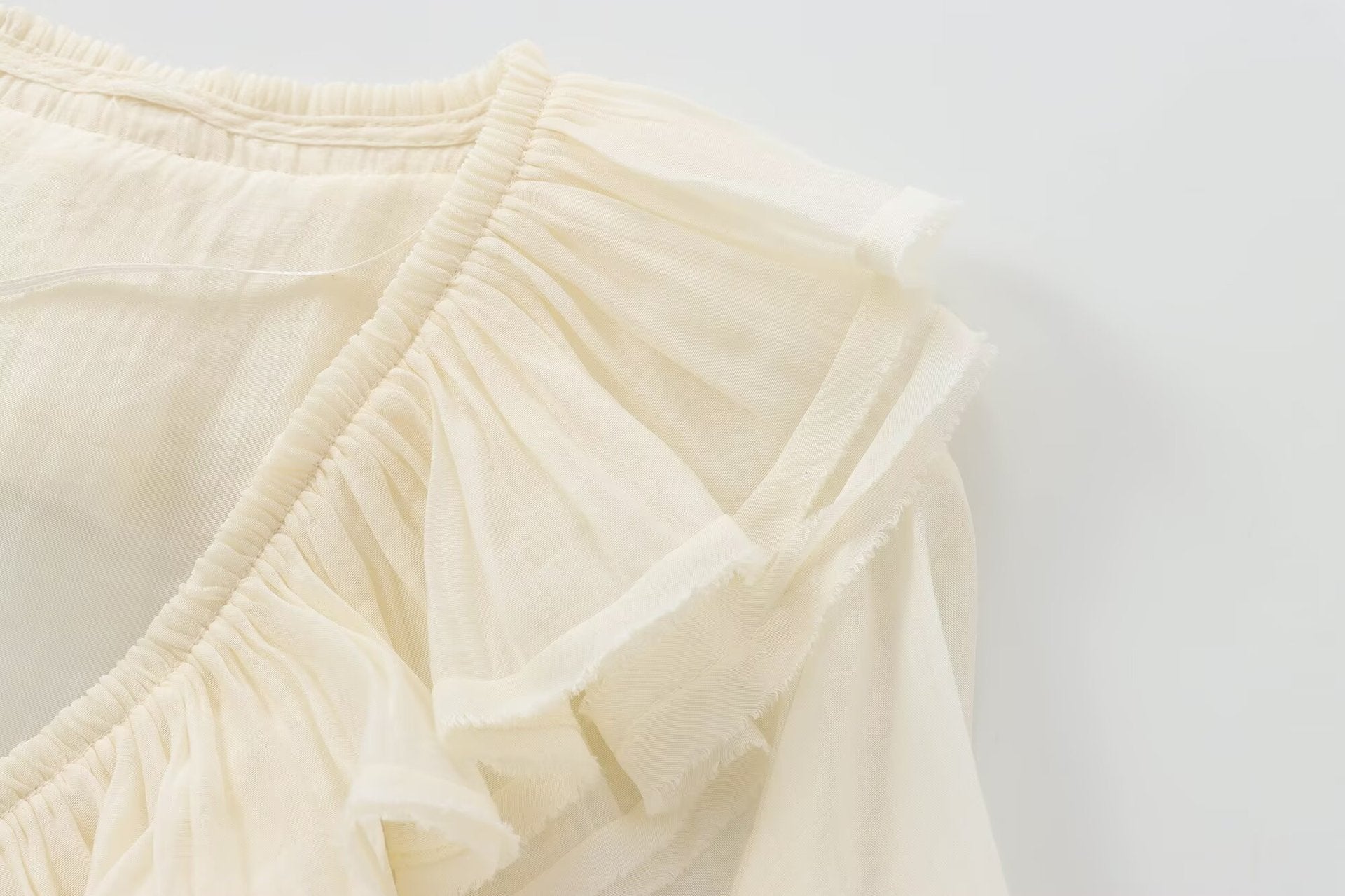 V-Neck Ruffled Chiffon Blouse - DippedShop Wholesale - #2291