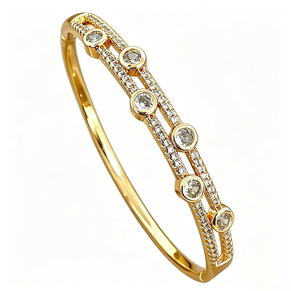 Trendy Cubic Zirconia Gold Plated Bangle Bracelet 6W6JBR615