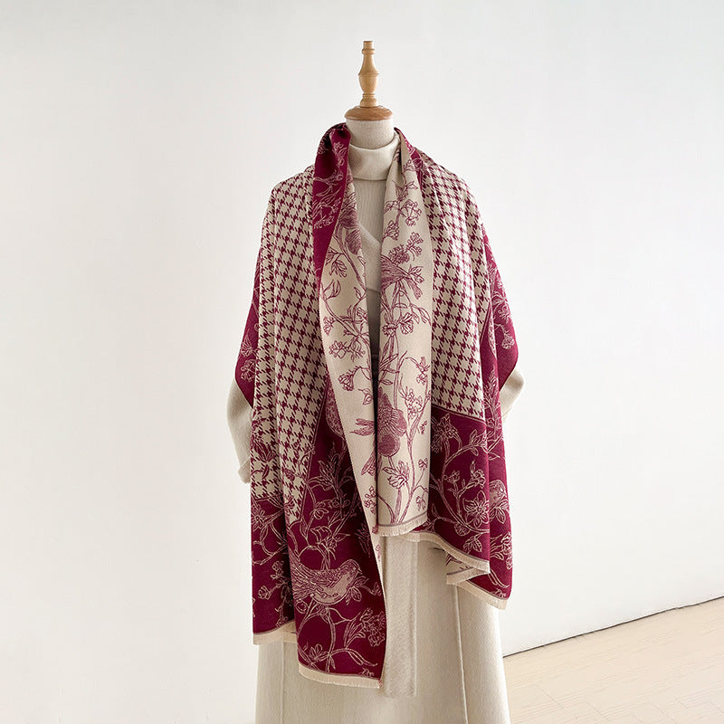 Houndstooth Floral Shawl Wrap Scarf - DippedShop Wholesale - #5155