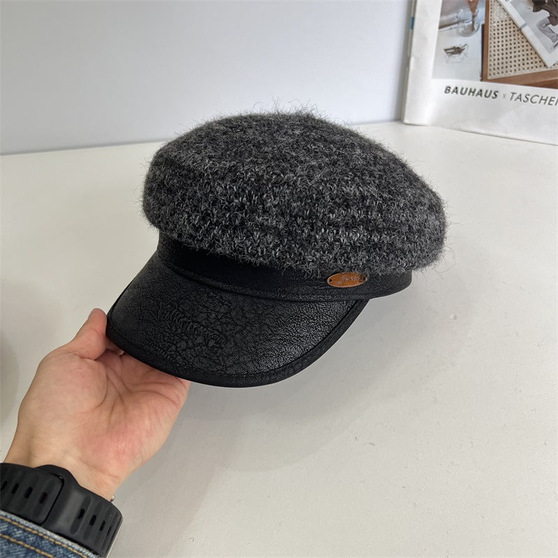 Leather Brim Knit Beret - DippedShop Wholesale - #7011