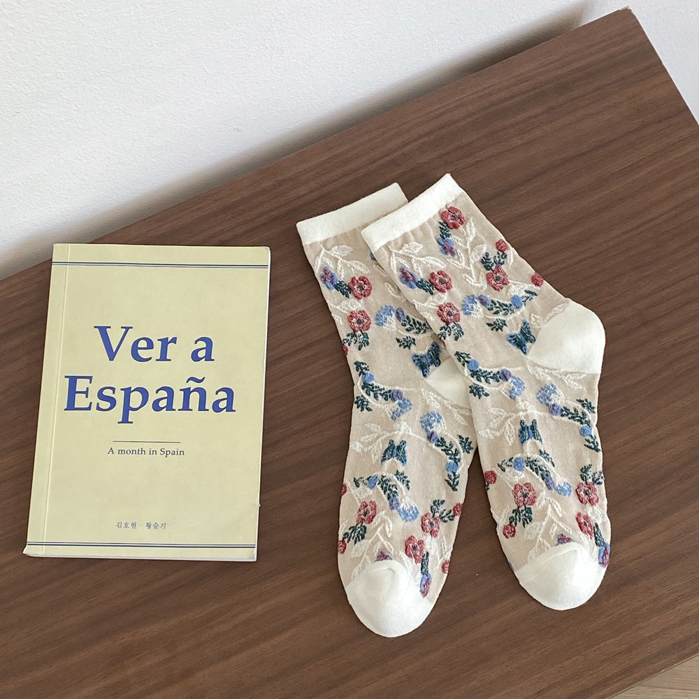 Jacquard Floral Crew Socks - DippedShop Wholesale - #5875