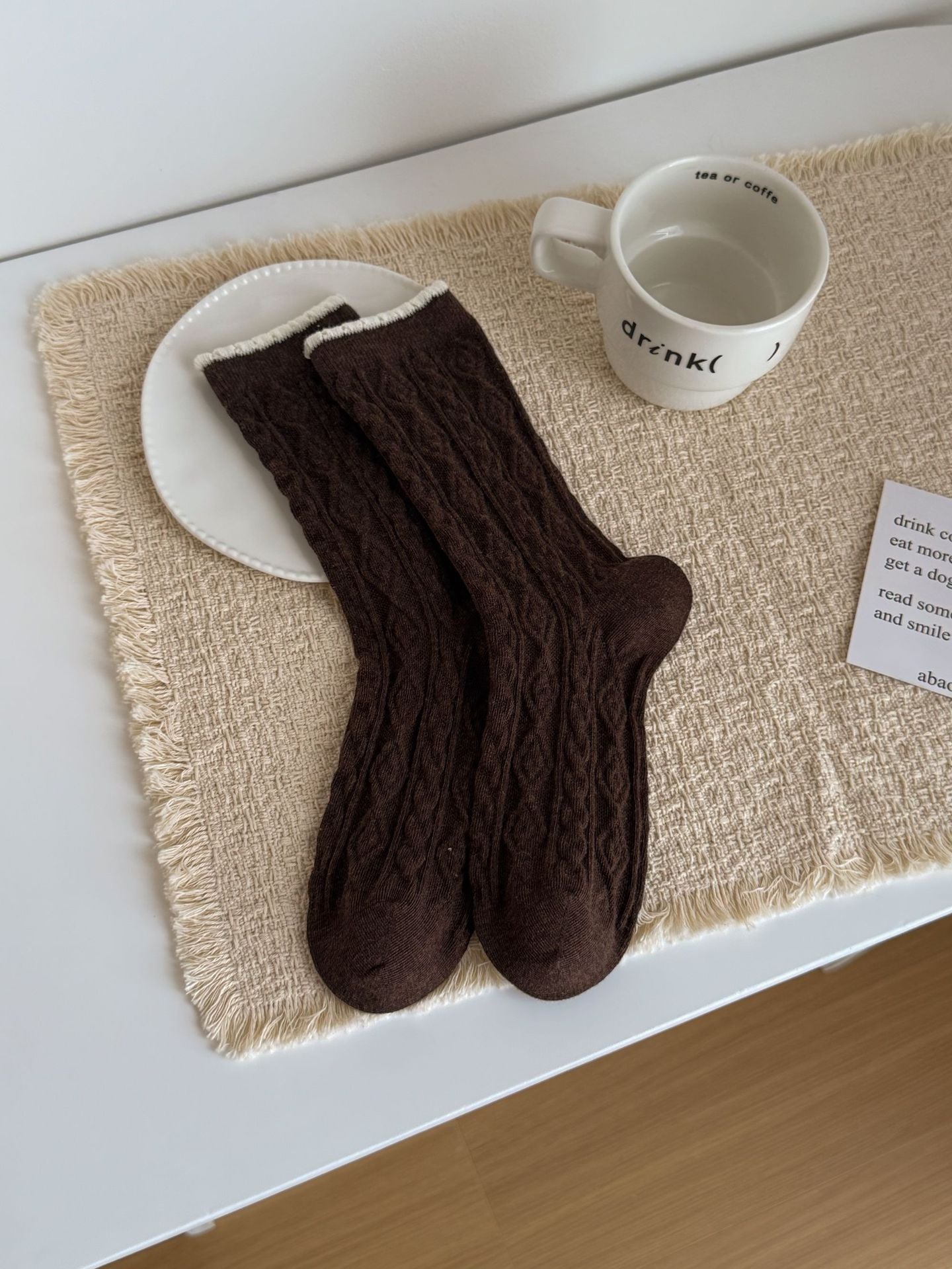 Cozy Striped Cable Knit Thick Crew Socks 6W8FSO693